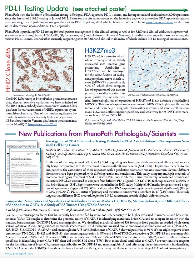 The Phenomena newsletter covering #PDL1 Testing Update &amp; Plasma Based “Liquid Biopsy” Testing for #EGFR Mutations! goo.gl/jpZa7s