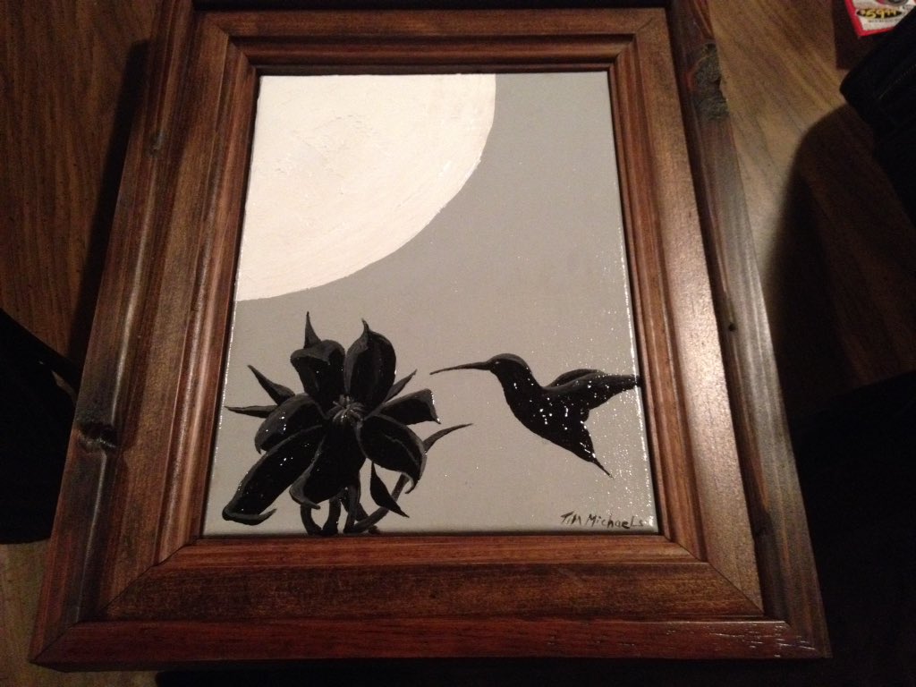 vangoghdesigns's tweet photo. "Midnight Snack"
Acrylic on canvas. By T Michaels in a frame made from a salvaged  piece of wood from a construction job. https://t.co/SZJL4pbgsB