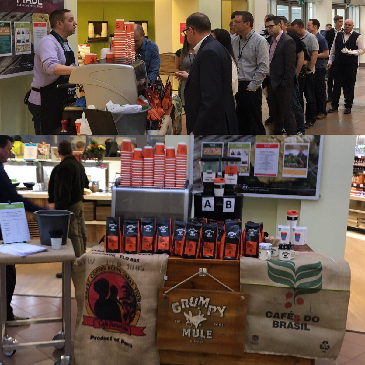 kelvinmackay's tweet photo. Work today...4 hrs..550 coffees made....473 votes cast.....468 for @grumpy_mule .....only 5 for the current supplier!! #gogrumpy #grumpymule https://t.co/pixnNpyI4o