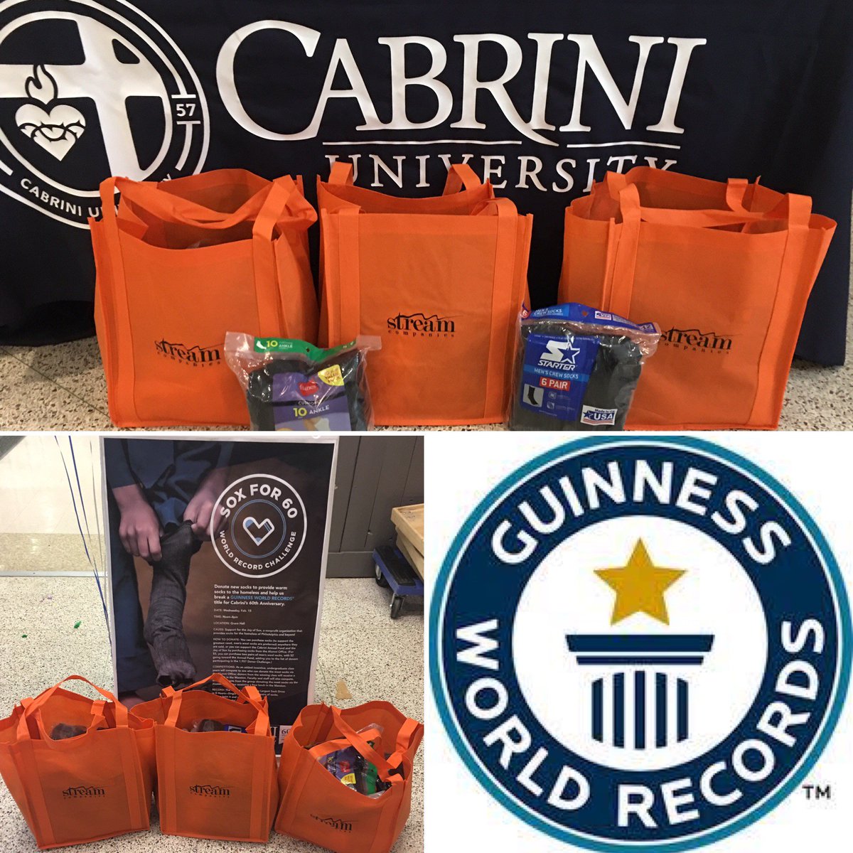 StreamCompanies's tweet photo. #StreamCompanies #donated 146 pairs of #socks to help @thejoyofsoxorg & @cabriniuniv break a @GWR : most new socks donated in 8 hours! https://t.co/Ost9GzszPS
