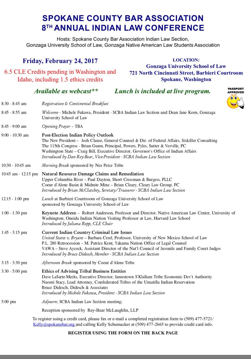 Juliana Repp On Twitter Spokane County Bar Association Indian Law Section 8th Annual Indian Law Conference Friday February 24th Gonzagalaw In Spokane Wa Https T Co Uiyienqpag