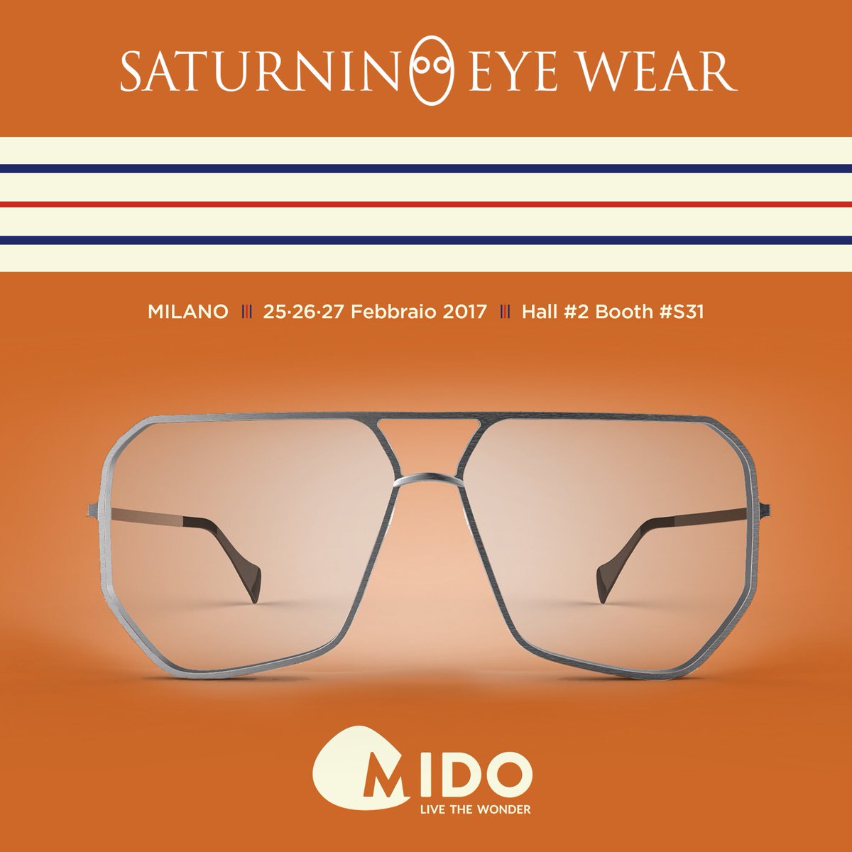 SaturninoEW's tweet photo. We are elated and proud to participate for the third time in MIDO. @MIDOExhibition 🇮🇹 #SaturninoEyeWear #MIDO2017   Hall #2 Booth #S31 https://t.co/u73p8CN3mS