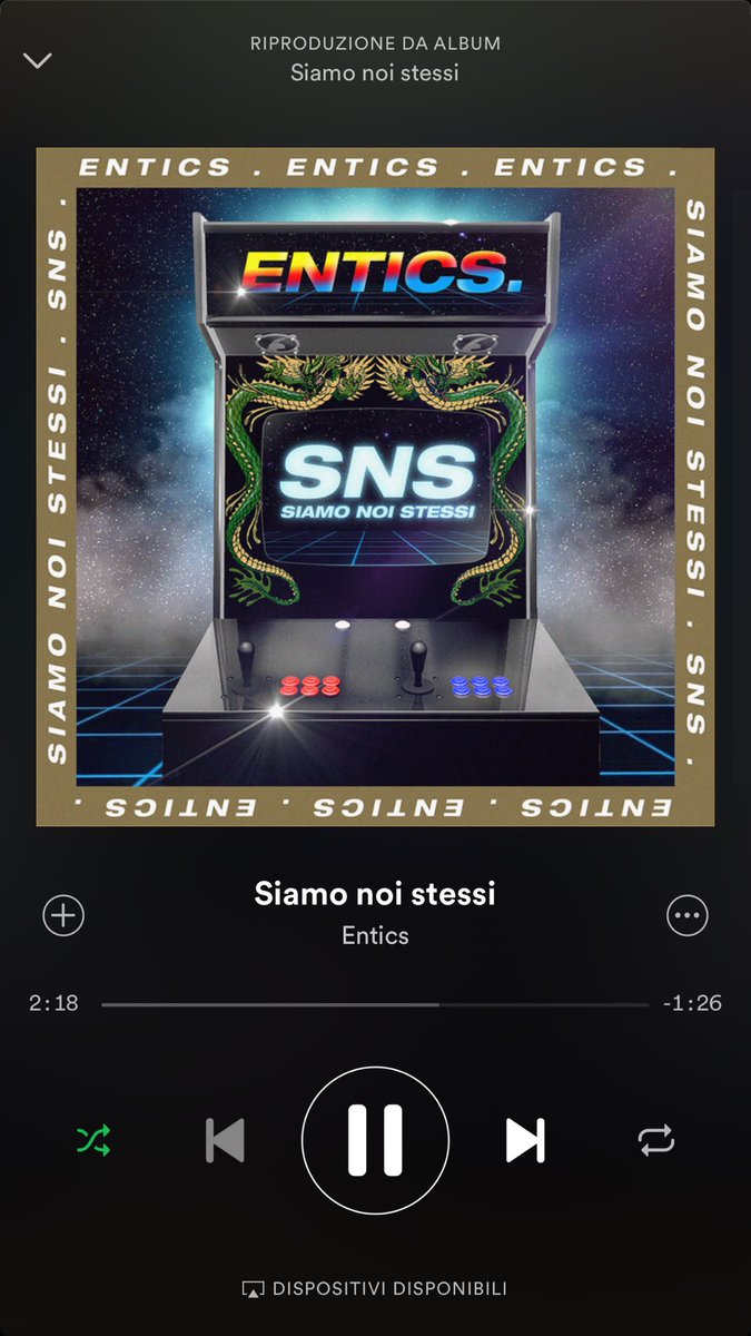 EnticsSupport's tweet photo. Il nuovo singolo Γ¨ in streaming su #Spotify @Entics Siamo noi stessi! #sns #entics #newsingle ...bentornato bro! https://t.co/IJgxQITv22