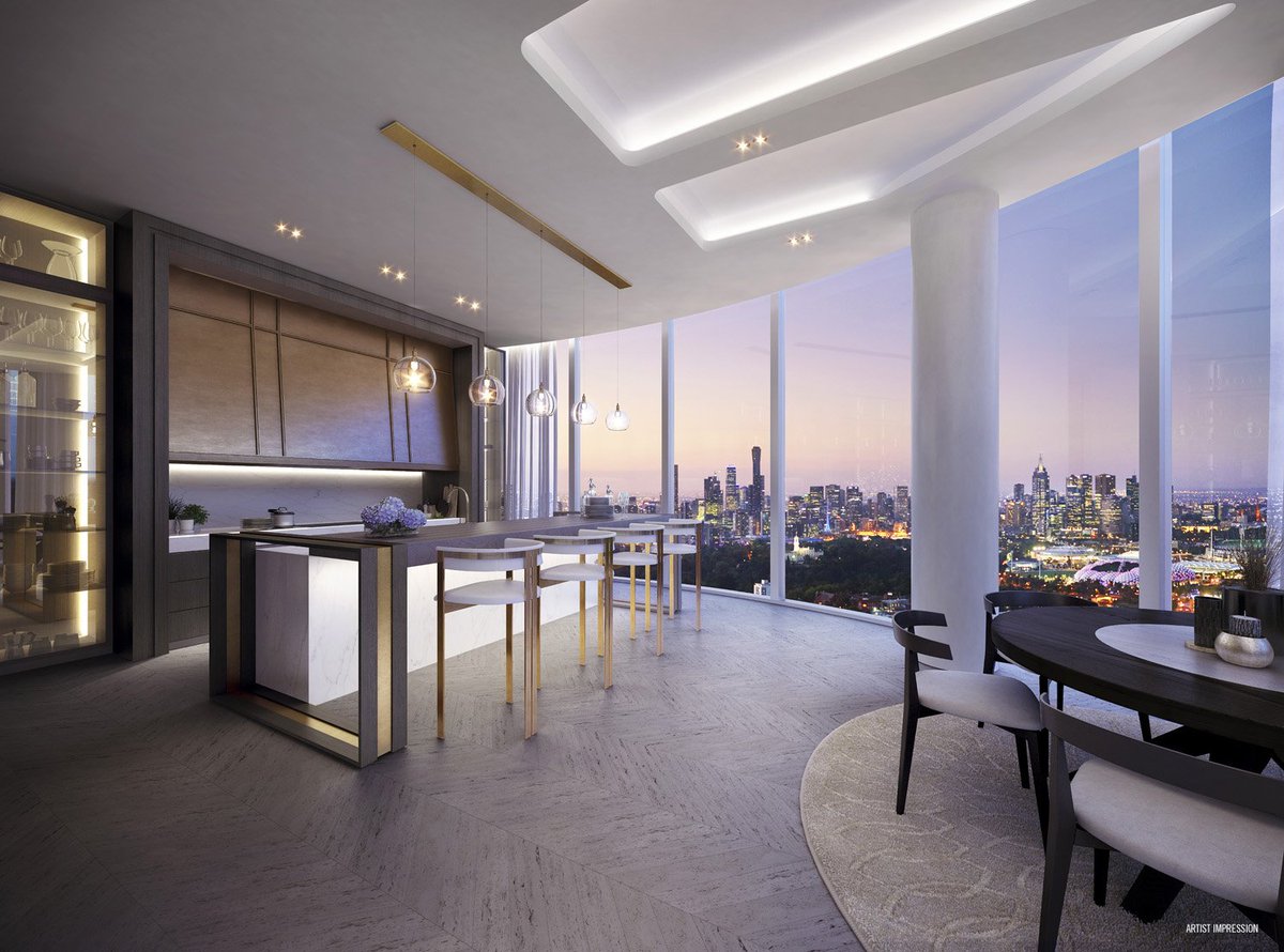 The #Penthouse and sub-penthouse #kitchen feature natural stone bench tops &amp; #Gagganau appliances. ow.ly/EDol30918VO