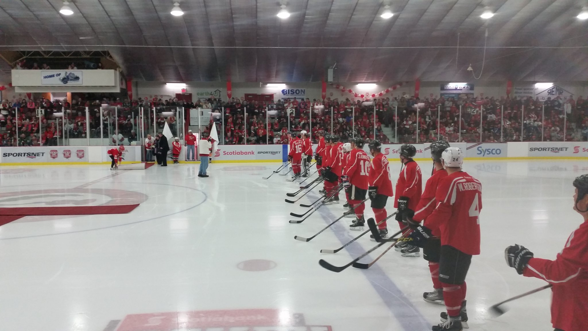 Team Red for alumni game. Happy Birthday Lanny McDonald our captain.  