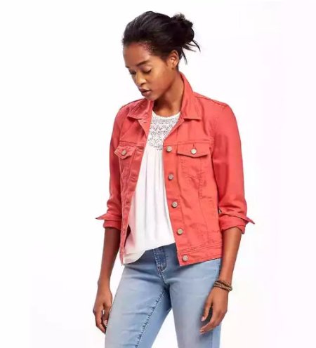 Add a pop of color to your wardrobe with this denim jacket from Old Navy!