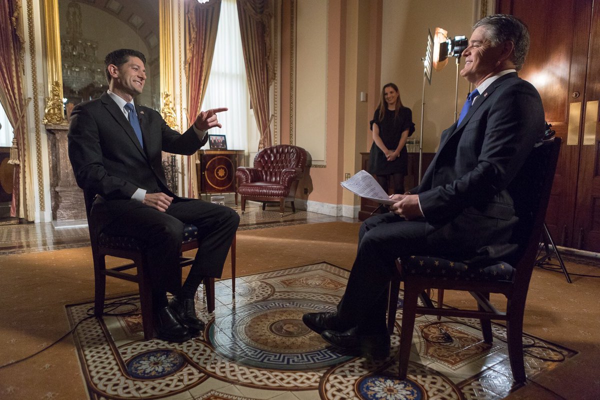 SpeakerRyan's tweet photo. Tonight at 10:10pm ET on @FoxNews, @seanhannity and I talk regulatory reform, #Obamacare repeal, and more. https://t.co/NAVx6jZK4k