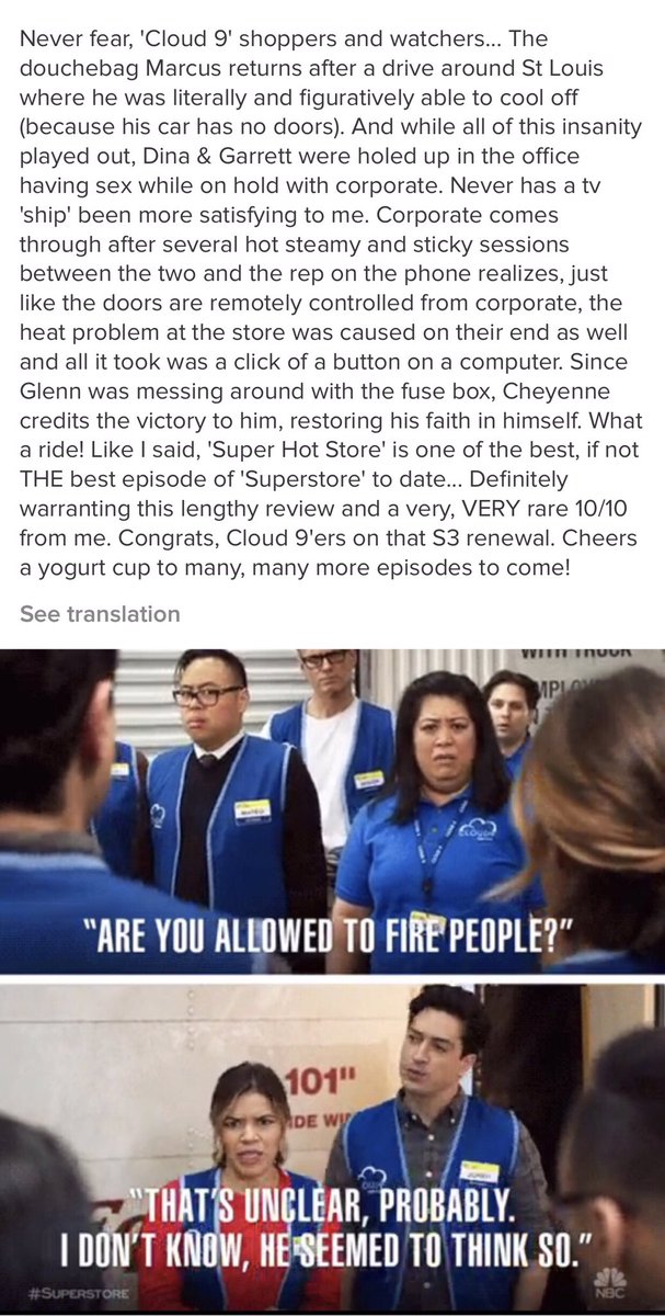 TheComradePink's tweet photo. #Superstore pulls off the best episode in #Cloud9 history! (S02E14) @nbc #TVShowTime @NBCSuperstore #SpotlightSaga https://t.co/lo6yeYpdFq