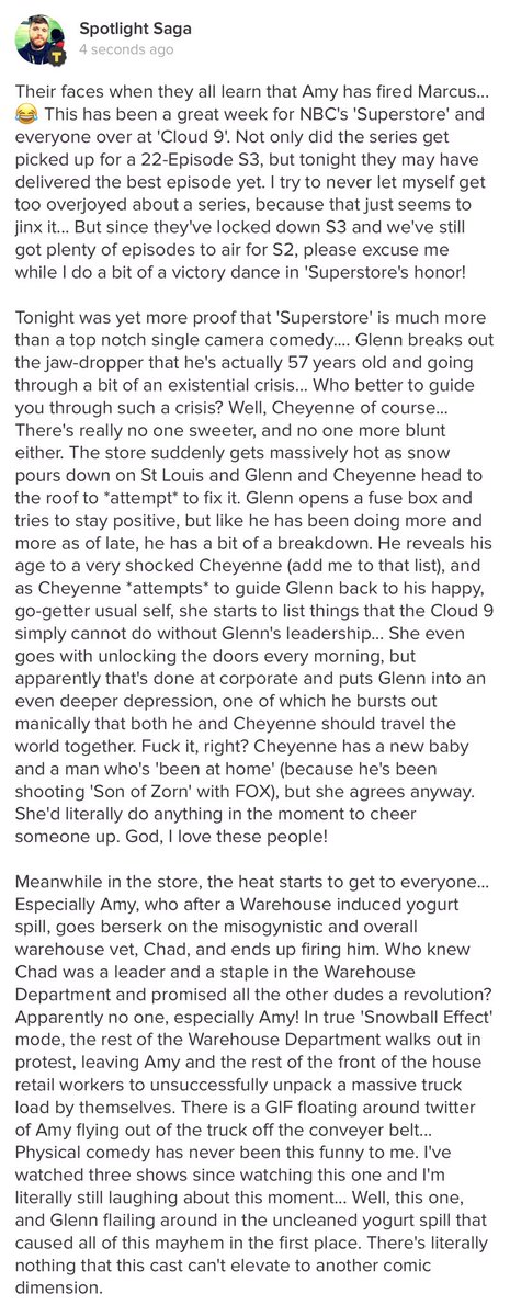 TheComradePink's tweet photo. #Superstore pulls off the best episode in #Cloud9 history! (S02E14) @nbc #TVShowTime @NBCSuperstore #SpotlightSaga https://t.co/lo6yeYpdFq
