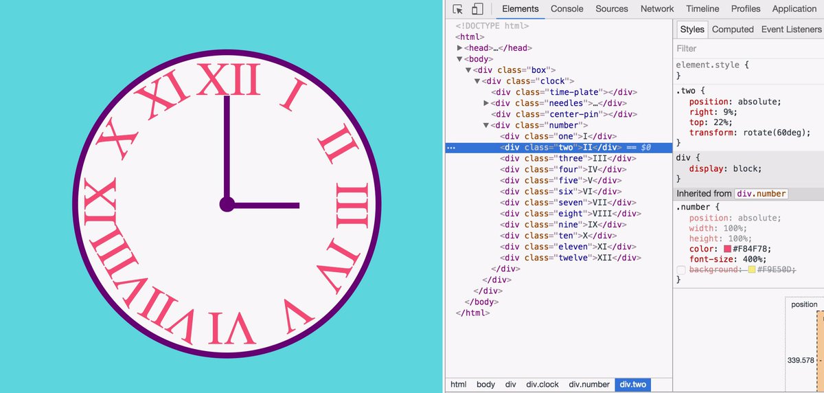 sarahjdes's tweet photo. My #DailyCSSImage clock looks a bit odd, but that's where I'm at for #day41 of #100DaysOfCode! Hmm, need to find better font for Roman nums🤔 https://t.co/Ui5EnPM6vr