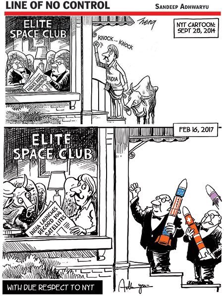 upadhyayumesh's tweet image. Brilliant response fm #SandeepAdhwaryu of @timesofindia to a parochial cartoon by @nytimes that it published in Sep'14 @isro #PSLVC37