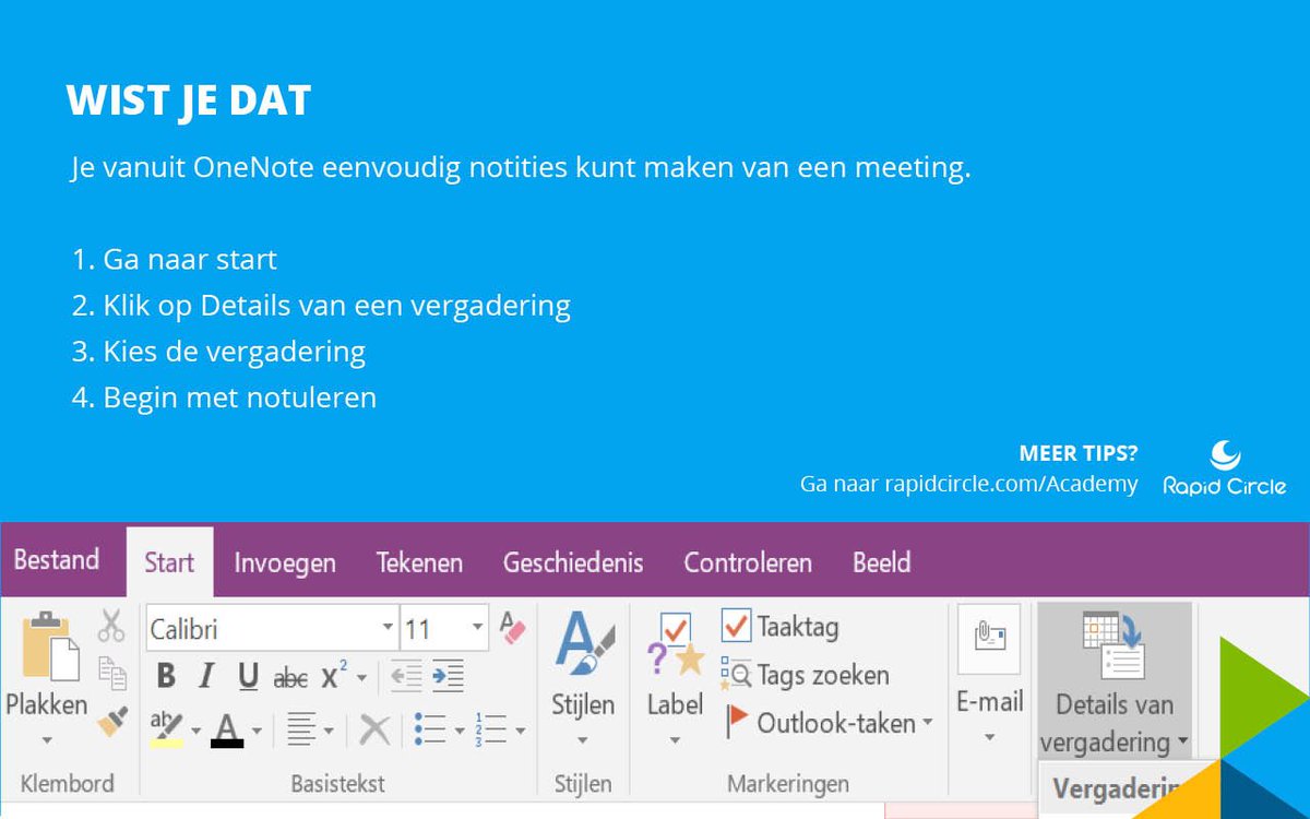 rapidcircle's tweet photo. Wist je dit al over Office 365? #Office365tips #Office365 #OneNote #Meeting #Notes #Minutes https://t.co/tKosAw2HSI