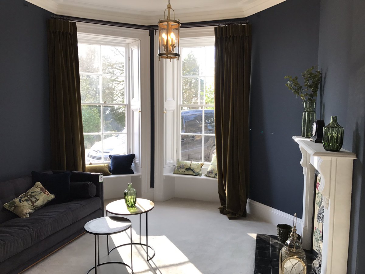Our favourite shade of blue by <a href="/SandersonFW/">Sanderson</a> bringing richness to this morning room. Teamed with a couple of amazing <a href="/Linwood_Fabric/">Linwood Fabrics & Wallpapers</a>