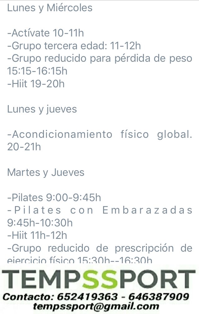 TempssportCB's tweet photo. Nuestros servicios: #Tempssport #Cheste #Valencia #Sport #Deporte #Salud #Healthy #Pilates #terceraedad https://t.co/lJqZn1hsBB