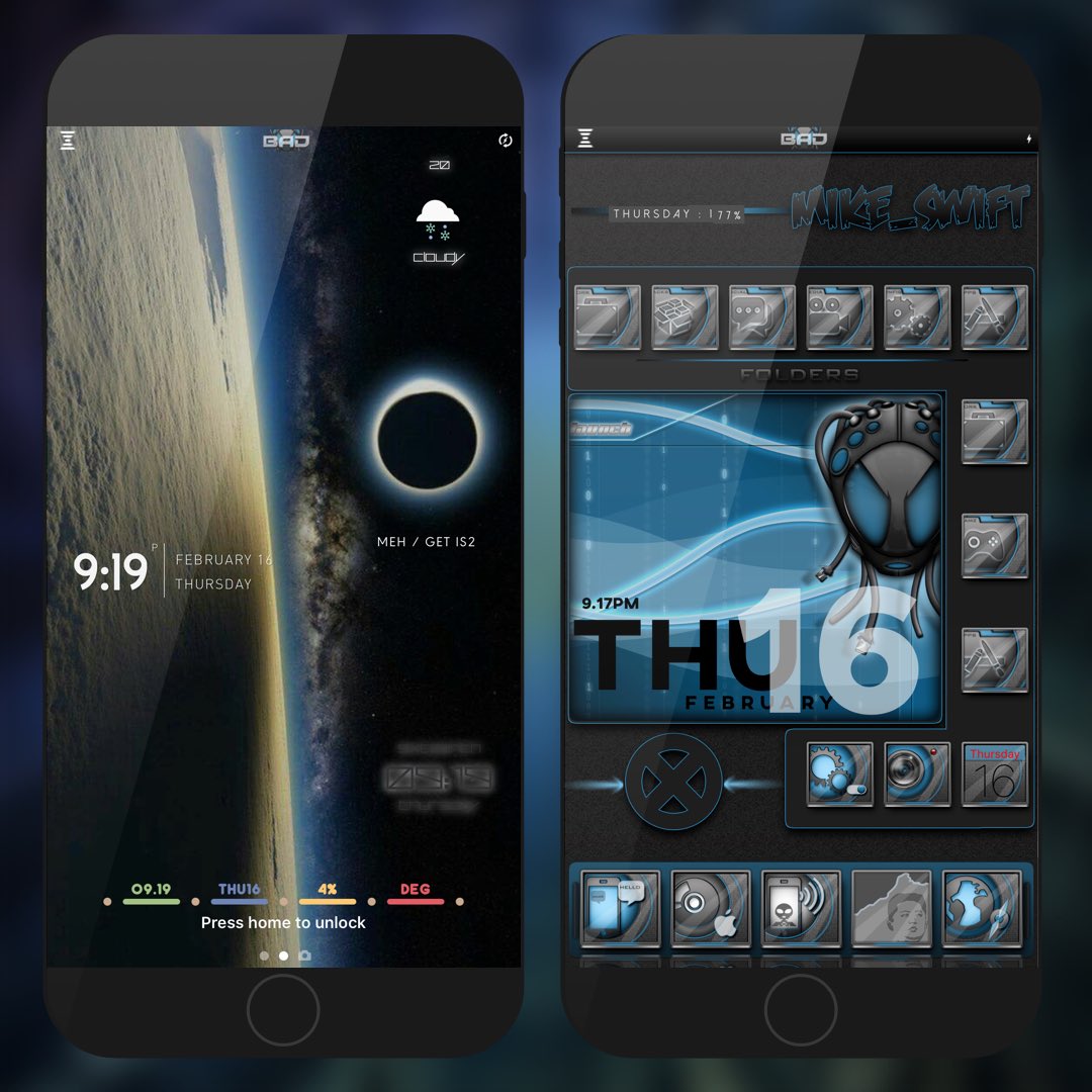 MiKE_i0S's tweet photo. Tonight setup #bAdX by @Ecko666
#iWidgets By @ev_ynw @Liaaliooo @SSApp By @JunesIphone #iOS10.2 #yalu #jailbreak #iP6SPlus #bAdGBw3st #rt https://t.co/uU41mh9SLU