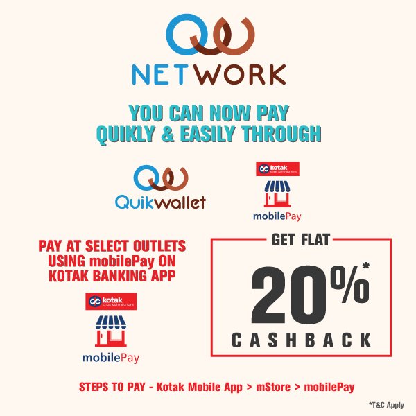 Right at this moment, thousands are claiming their 20%* cashback by choosing mobilePay. Are you one of them? <a href="/KotakBankLtd/">Kotak Mahindra Bank</a> with <a href="/QuikWallet/">QuikWallet</a>