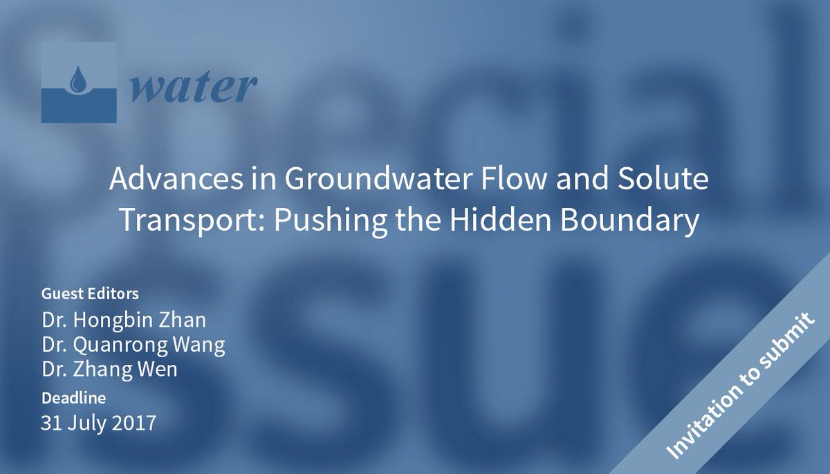 Water_MDPI's tweet image. #mdpiwater New #SpecialIssue opened: Advances in #GroundwaterFlow and #SoluteTransport: Pushing the Hidden Boundary mdpi.com/journal/water/…