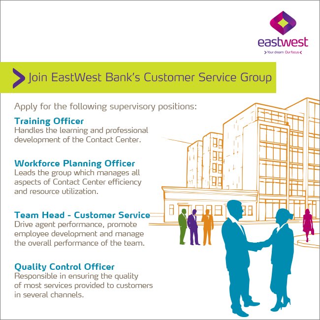 Eastwest Bank On Twitter Want A Career In Customer Service Apply For These Positions Send Your Cv To Careers Eastwestbanker Com Walk In Applicants Are Welcome Https T Co Umtbsadogi