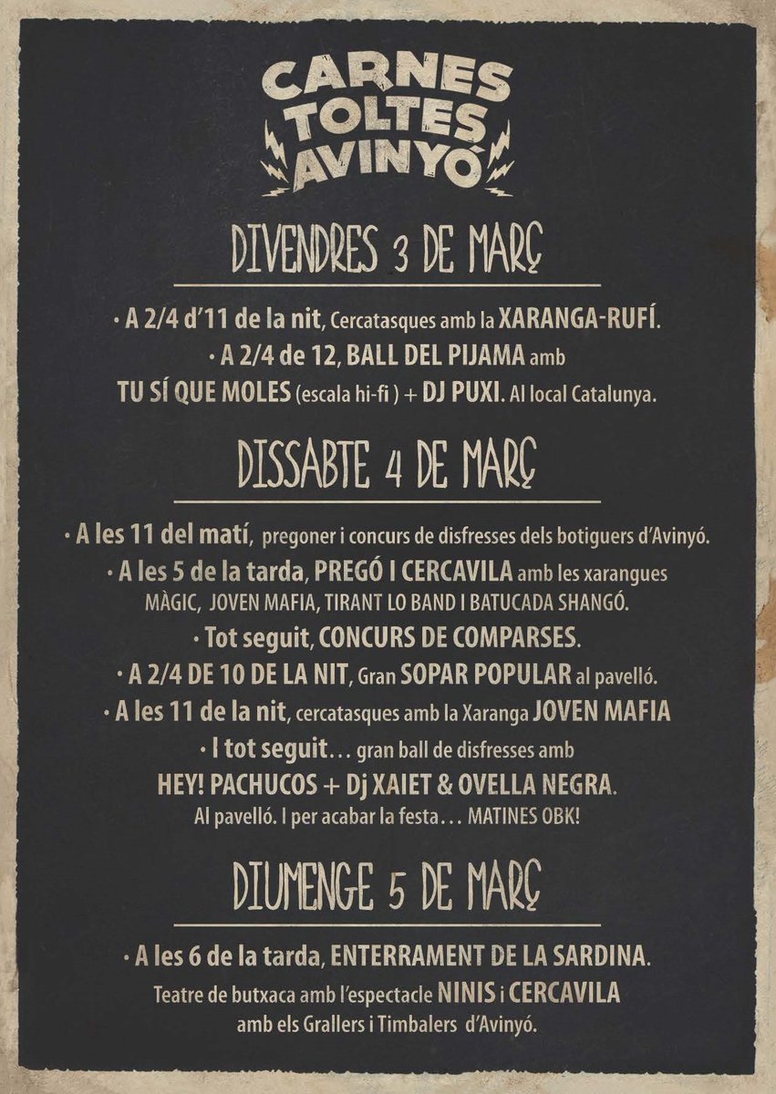 carnavalavinyo's tweet photo. Això ja s'acosta! @LosPachucos  #carnestoltesavinyó https://t.co/nn2u8LMA1M