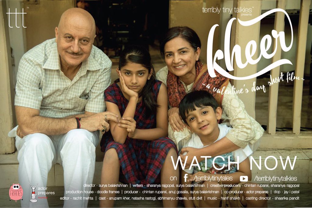 Anupam Kher (@anupampkher) on Twitter photo Thank you team <a href="/terriblytiny/">TTT</a>, <a href="/gosaliaanuj/">Anuj Gosalia</a>, <a href="/Sharaanya/">Sharanya Rajgopal</a> & my director @doodleframes for #Kheer. Relished it.:) youtu.be/_Govd4E9YbQ Thank you team <a href="/terriblytiny/">TTT</a>, <a href="/gosaliaanuj/">Anuj Gosalia</a>, <a href="/Sharaanya/">Sharanya Rajgopal</a> & my director @doodleframes for #Kheer. Relished it.:) youtu.be/_Govd4E9YbQ