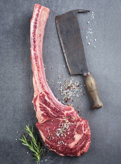 Sometimes, a simple #steak isn't enough! Meet the #Tomahawk... On the bone, prime #Ribeye, and at well over 1kg each, is the ultimate steak