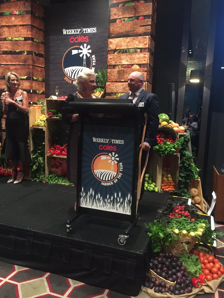 theweeklytimes's tweet photo. Sheep Farmers of the Year Ben and Cheryl Duxson from Marnoo are humbled to be here tonight and to accept their aware #foty16 https://t.co/npa3urESdV
