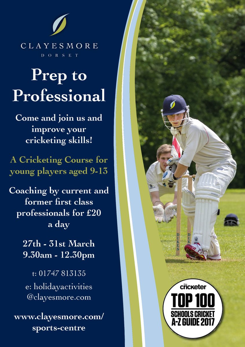 clayesmoreprep's tweet photo. A great opportunity to improve your cricketing skills with @ClayesCricket this Easter holidays - https://t.co/Ygcg4wS7Yn https://t.co/K0kDN9yO4d