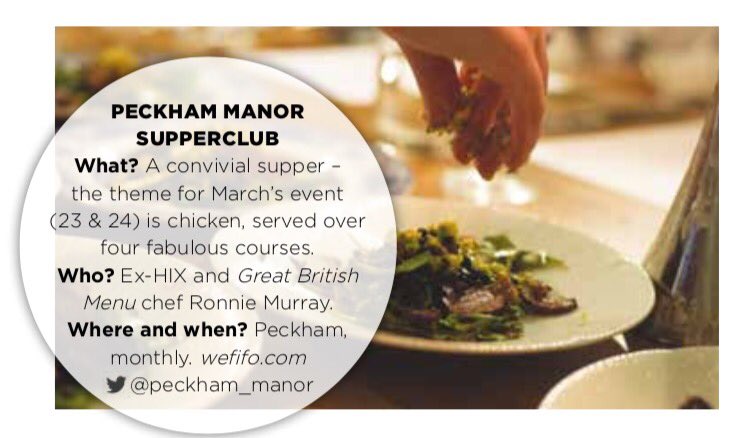 DiningRoomPR's tweet photo. Ronnie Murray's @peckham_manor supper club with @Wefifo in brilliant feature on 'fine dining redefined' in @GoodThingsUK #yourplaceormine https://t.co/h20kJhcb15