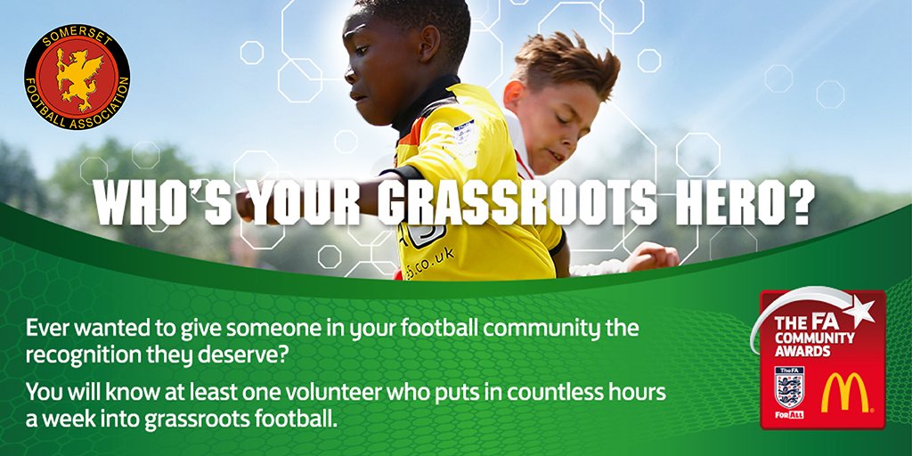 SomersetFA's tweet photo. Nominate your grassroots hero today for the recognition they deserve! #facommunityawards https://t.co/PDGVXIm4G4 https://t.co/7m5EJP2tUG