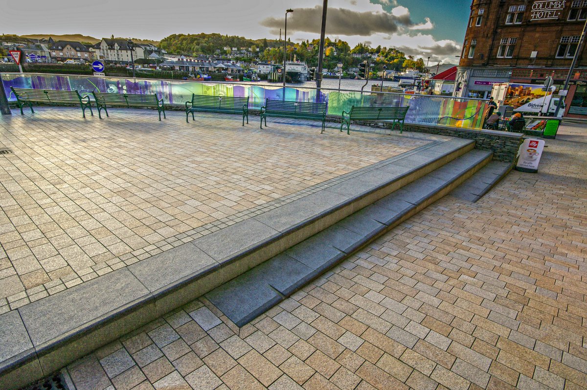 Hardscape_ENG's tweet photo. And finally to conclude our #FeaturedScheme in Scotland this week: Oban Bay Public Realm! A complementary mix of Porphyry and Magma Granite https://t.co/o1DDLCZ3nw