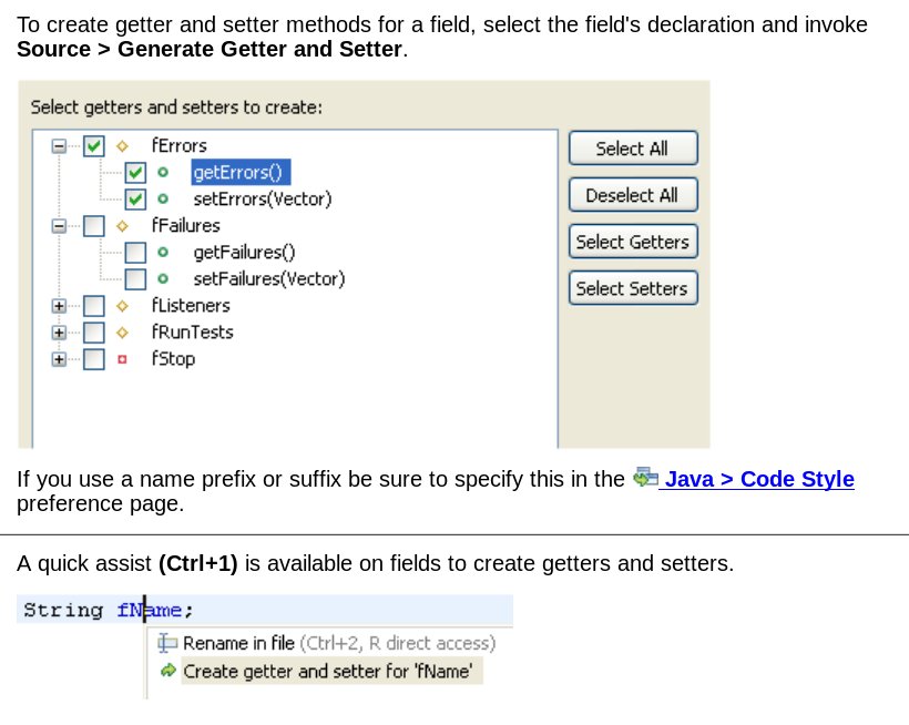 EclipseJavaIDE's tweet photo. Never ever create getters and setters for your #Java fields manually! Use Source > Generate Getters and Setters... (Alt+Shift+S, r) #Hint https://t.co/od0MCffY4i