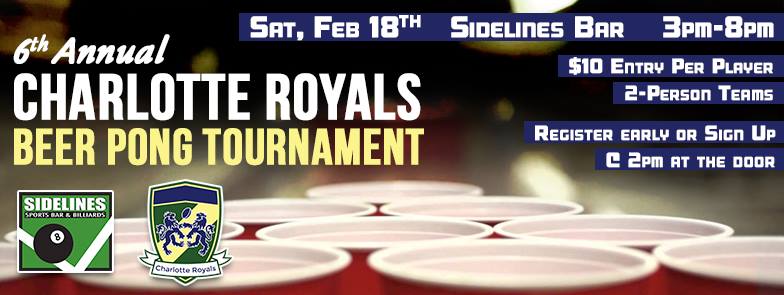 SSBclt's tweet photo. @CharlotteRoyals host another Beer Pong Tournament this Saturday 2/18/17 @SSBclt.  On Site registration begins at 2pm; Pong begins at 3 pm. https://t.co/4OM7sBelXx