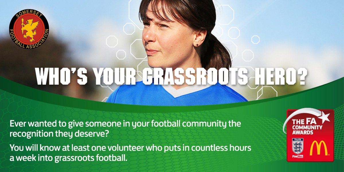 SomersetFA's tweet photo. Nominate your grassroots hero today for the recognition they deserve! #facommunityawards https://t.co/PDGVXI4tOw https://t.co/ZnQtv0HKyn