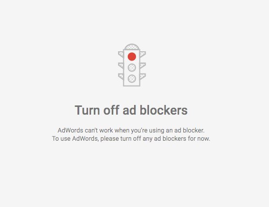 EXCLU - Ecran d'accueil du futur #AdWords (en version Alpha). <a href="/Google/">Google</a> a visiblement décidé de faire la guerres aux Adblockers.