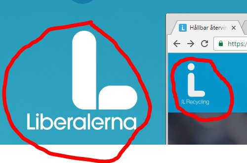 SolnaSamuel's tweet photo. Helt seriöst, jag kan inte vara den enda som reflekterat över likheten?? @liberalerna:nas logga bredvid IL Recyclings #logga. https://t.co/ALWbUZnaD5