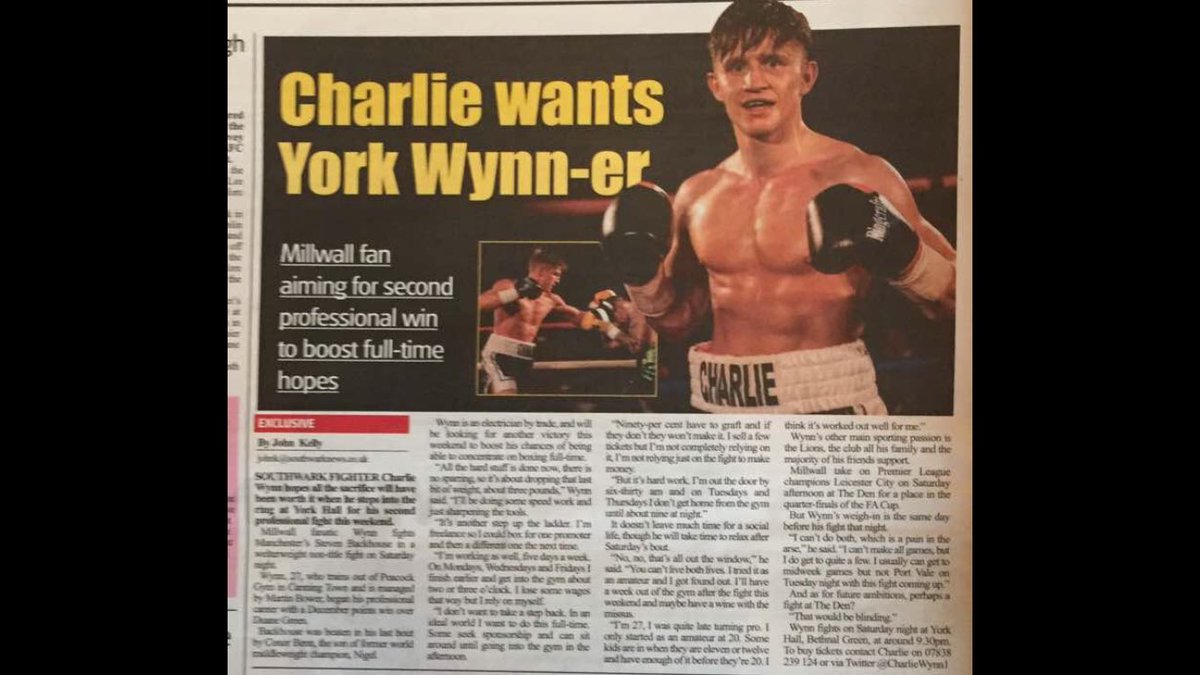 CharlieWynn1's tweet photo. Good little write up in the papers this week! 👊🏼 @Southwark_News @JKelly1882 @MillwallFC @PeacockGym https://t.co/by4YTezrKI