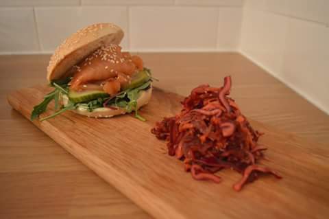 Just 1 of the 8 bagels you can try on our launch this sunday <a href="/PostBoxChorlton/">The PostBox Cafe</a> #chorlton salmon teriyaki and signature beet slaw