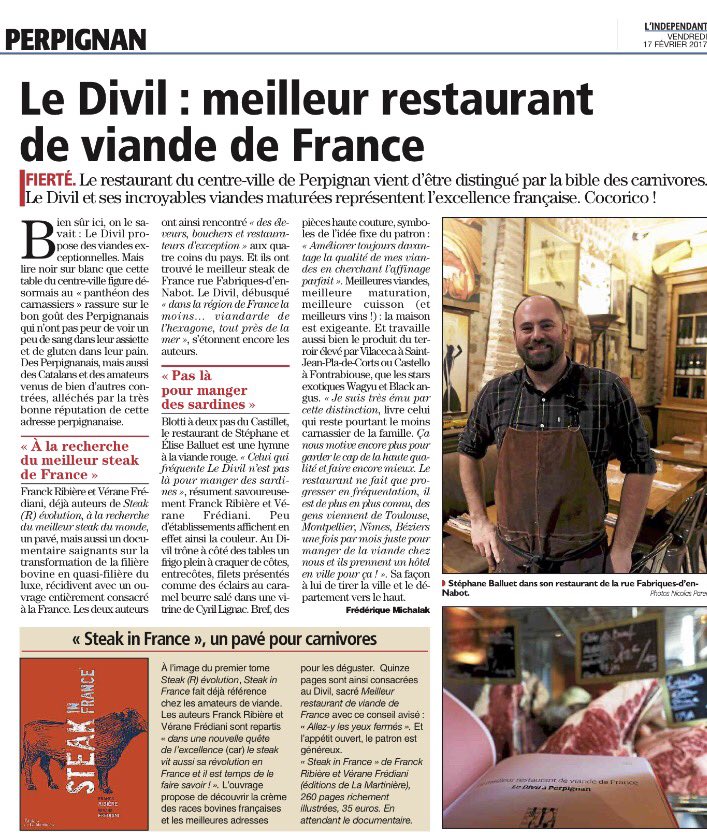 🍴Le #Divil à #Perpignan classé "meilleur restaurant de viande de #France" par #SteakInFrance (<a href="/ed_lamartiniere/">Éditions de La Martinière</a>) > bon appétit 🐮