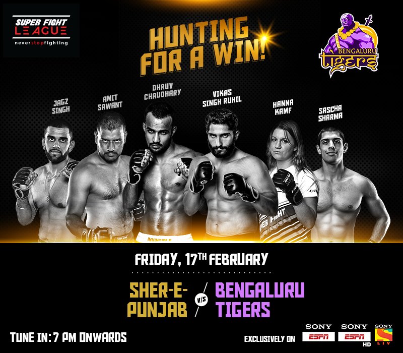 TheFightLeague's tweet photo. The Tigers are #HuntingForAWin tonight against the Lions! #SFLPunjabVSBengaluru #SuperFightLeague #NeverStopFighting #SFL @iTIGERSHROFF https://t.co/tGqM8TeNZ2