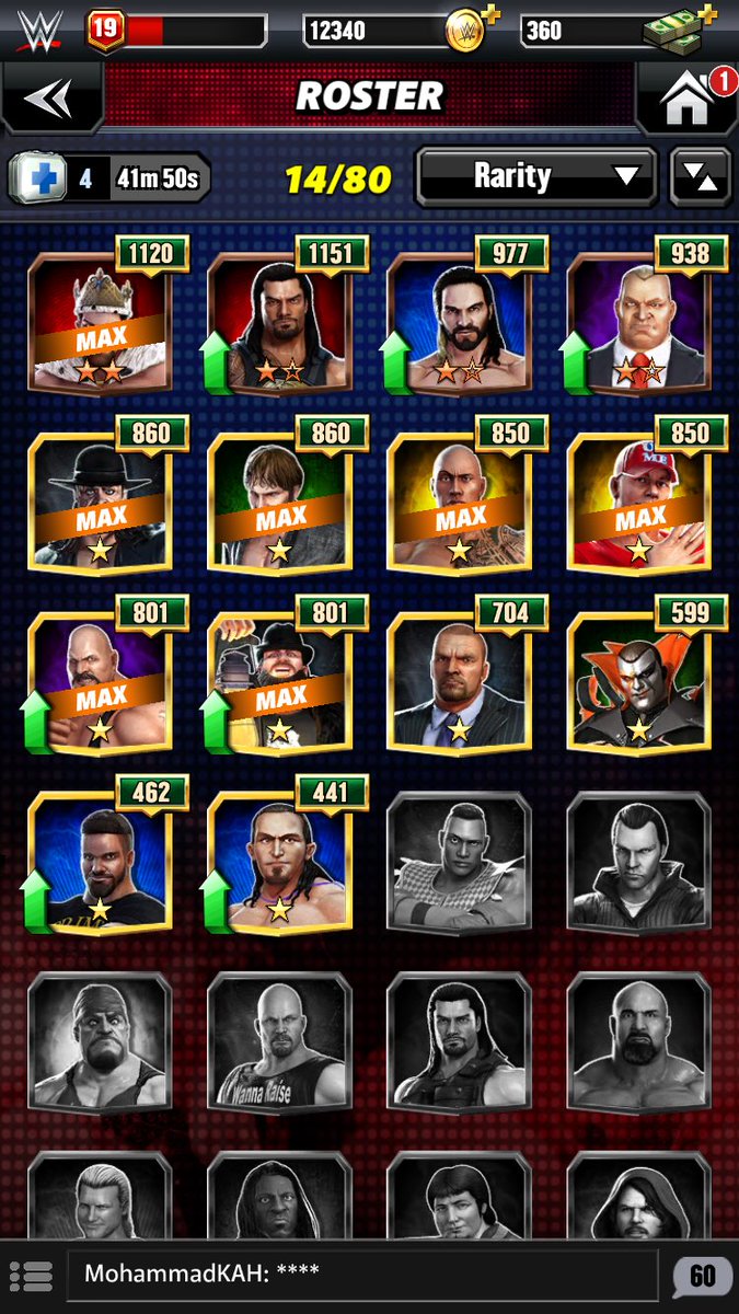 BOTWNews's tweet photo. Here's my updated roster! Send in a screenshot of yours! #WWEChampions https://t.co/LqZ3i91X39
