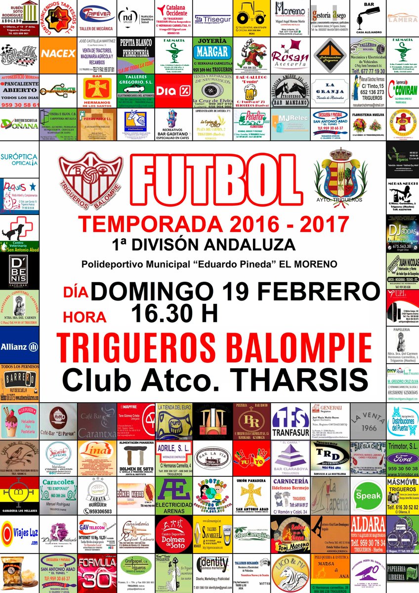 HASTA EL FINAL...VAMOS <a href="/triguerosbalomp/">triguerosbalompie</a> !!!!
Domingo 16.30H
Pol. Municipal Eduardo Pineda "EL MORENO"
<a href="/triguerosbalomp/">triguerosbalompie</a>  Vs <a href="/TharsisAtletico/">Atlético Tharsis 🇦🇹</a>