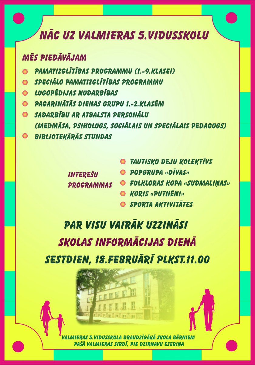 Valmieras5vds's tweet image. Nākamo pirmo klašu skolēni un viņu vecāki gaidīsim Jūs jau rīt 11.00 uz informācijas dienu!