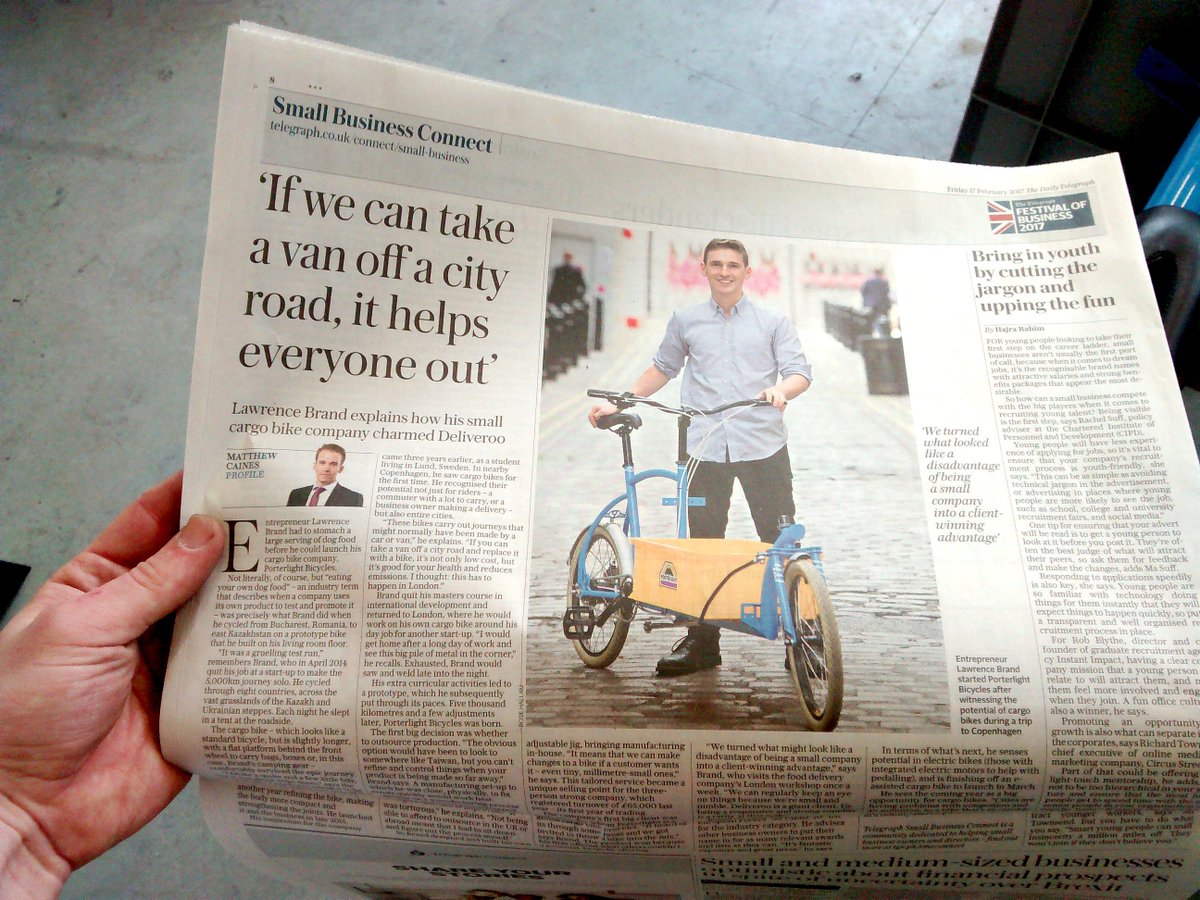 Great to be profiled and talking #cargobikes and #cycling in the <a href="/Telegraph/">The Telegraph</a> today c/o <a href="/mattcaines/">Matthew Caines</a> &amp; <a href="/TeleConnectSME/">Small Biz Connect</a> telegraph.co.uk/connect/small-…