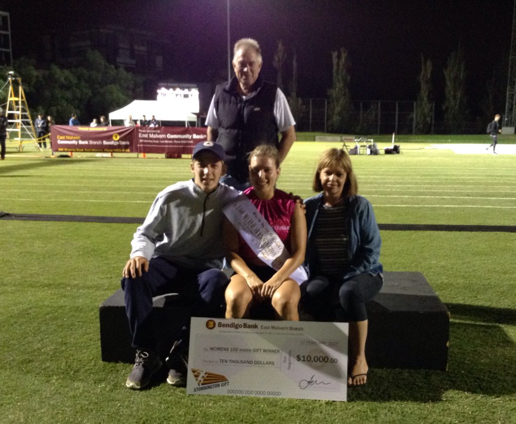 VicAthLeague's tweet photo. RESULT: @StonningtonNews 100m Women's Gift, won by Kasey Moore. #StonningtonGift @StonningtonGift @prahrancc https://t.co/jdJXYDXD2x