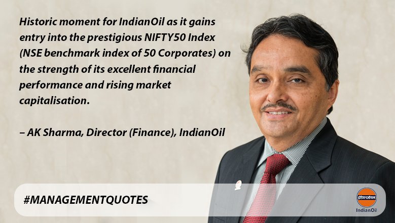 IndianOil gains entry into the prestigious NIFTY50 Index. #ProudMoment