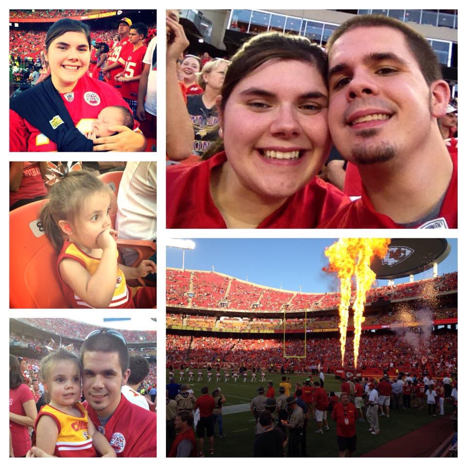 evanmcox's tweet photo. @MikeAndMike @espngolic @Espngreeny took my 3 week old, wife and 2 year old to a @Chiefs game 1st row 50 yard line.  #mmcrazyfans https://t.co/b2AGrXRiHB