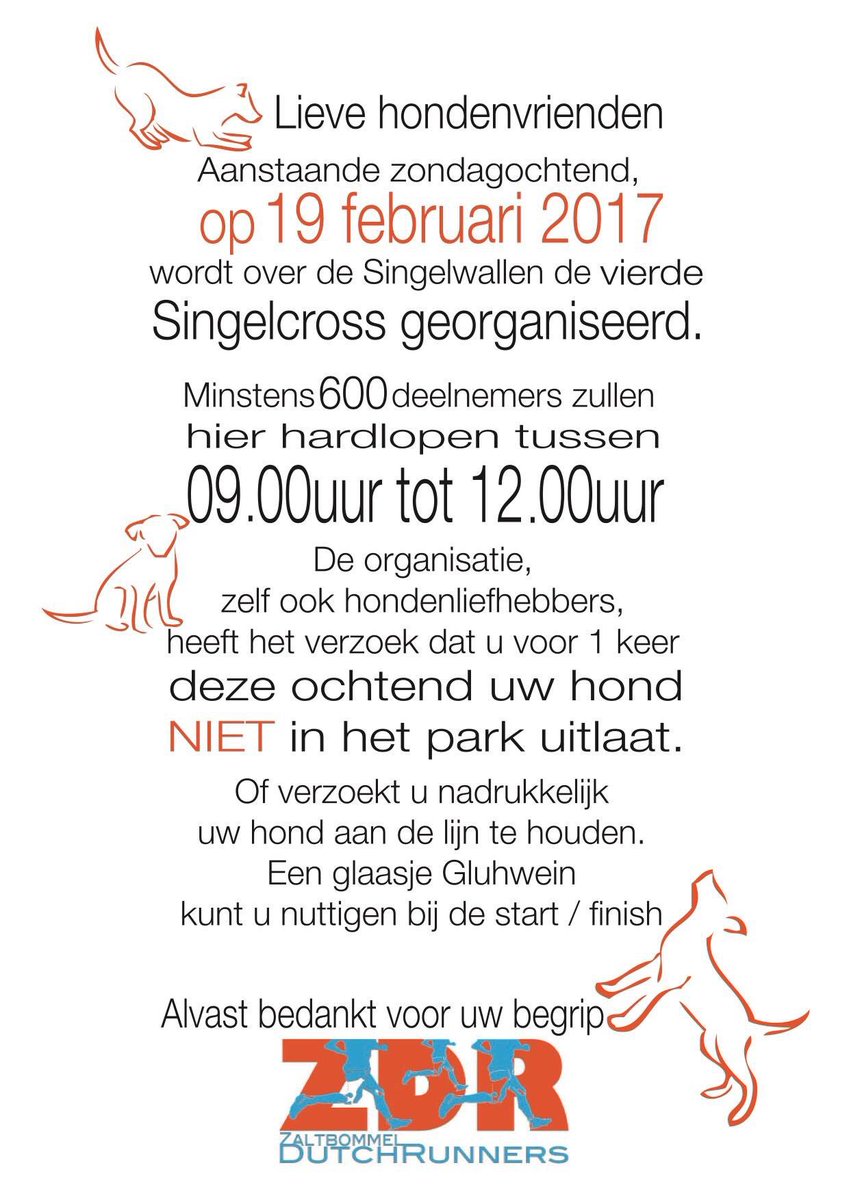 zondag 19/2 gaan wij HARDLOPEN op de stadswallen met 600 mensen, waaronder 100 kinderen en 170 kids Cambium #ArmeHonden #sorry #NuEvenNiet