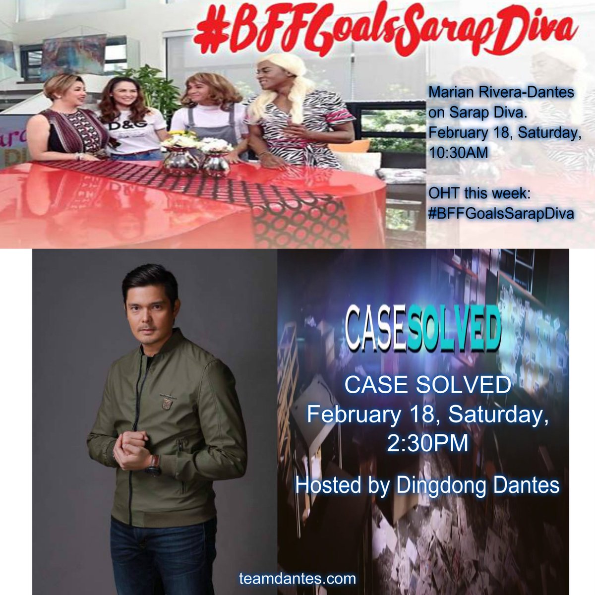 ZDantesFanSite's tweet image. Our TV guide for February 18 : Sarap Diva at 10:30am and #CaseSolved at 2:30pm after EB. #ARHPanibagongHamon