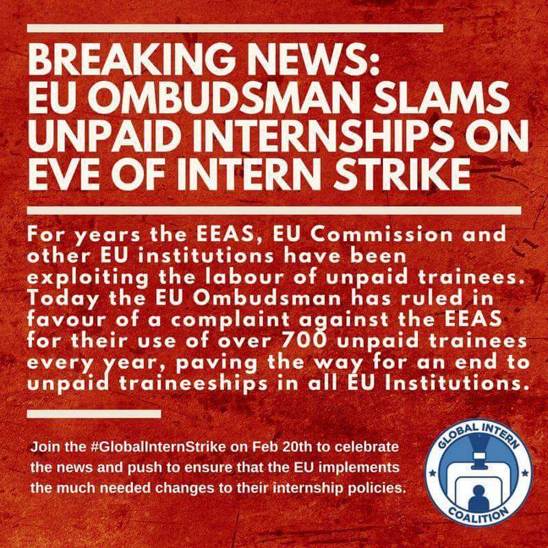 If #politicians really want to help the #youngpopulation, they will end the unpaid internships at once! 
Kudos to the #EU #Ombudsman!