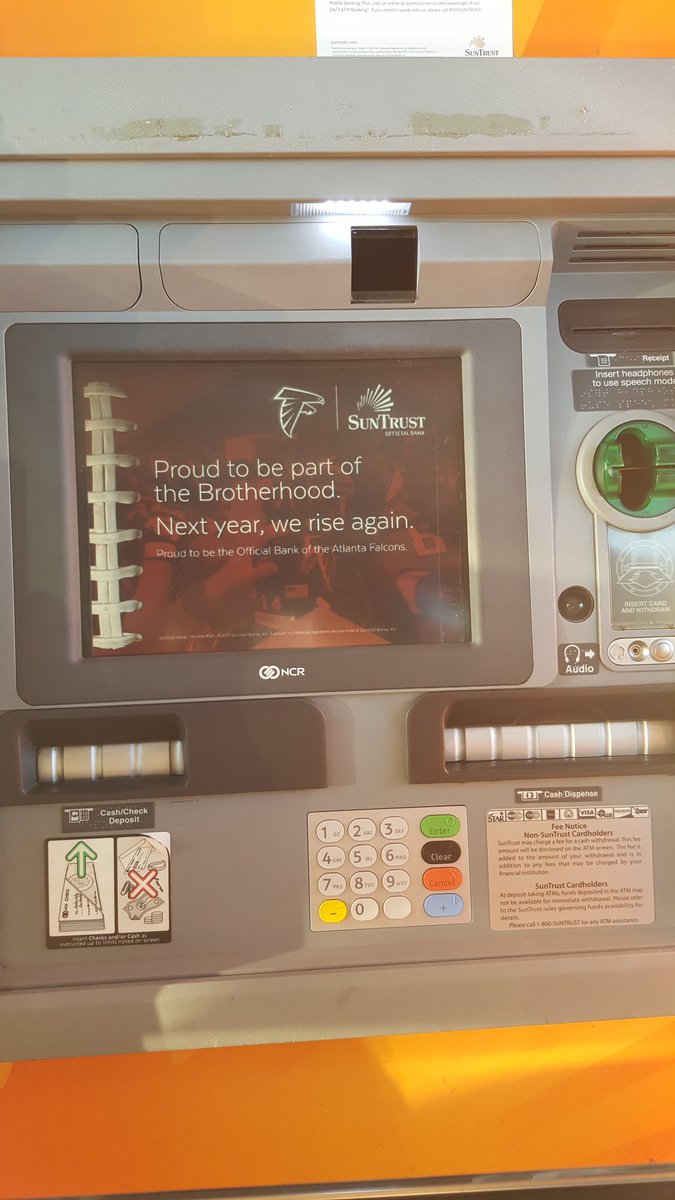 JoshSnow3's tweet image. Even my @SunTrust ATM believes #InBrotherHood @AtlantaFalcons next year we will #RISEUP